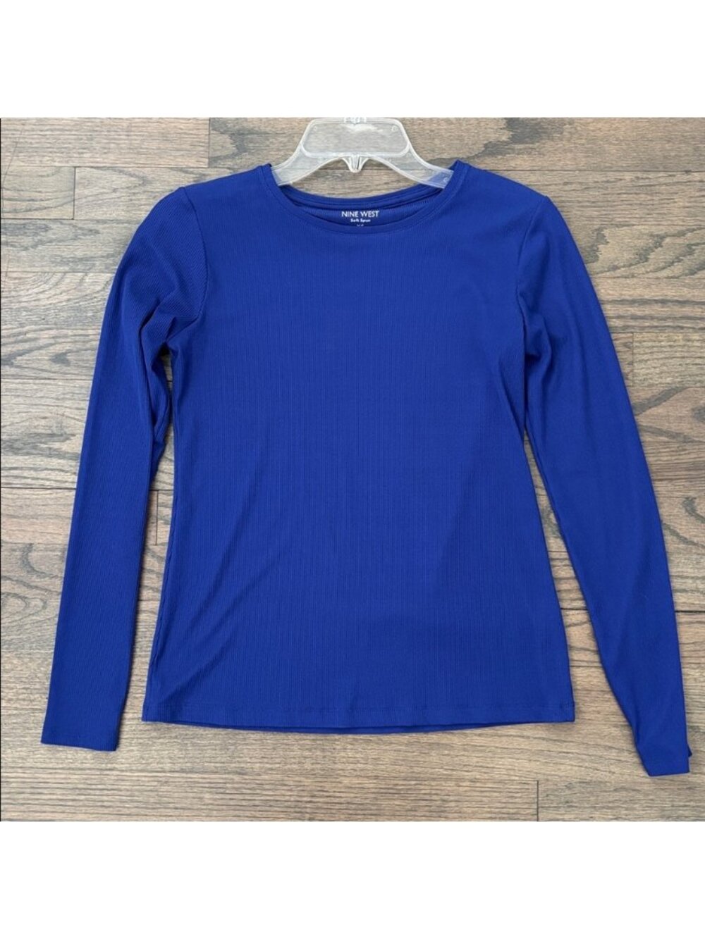 Nine West Cobalt Ribbed Blue Long Sleeve Top
